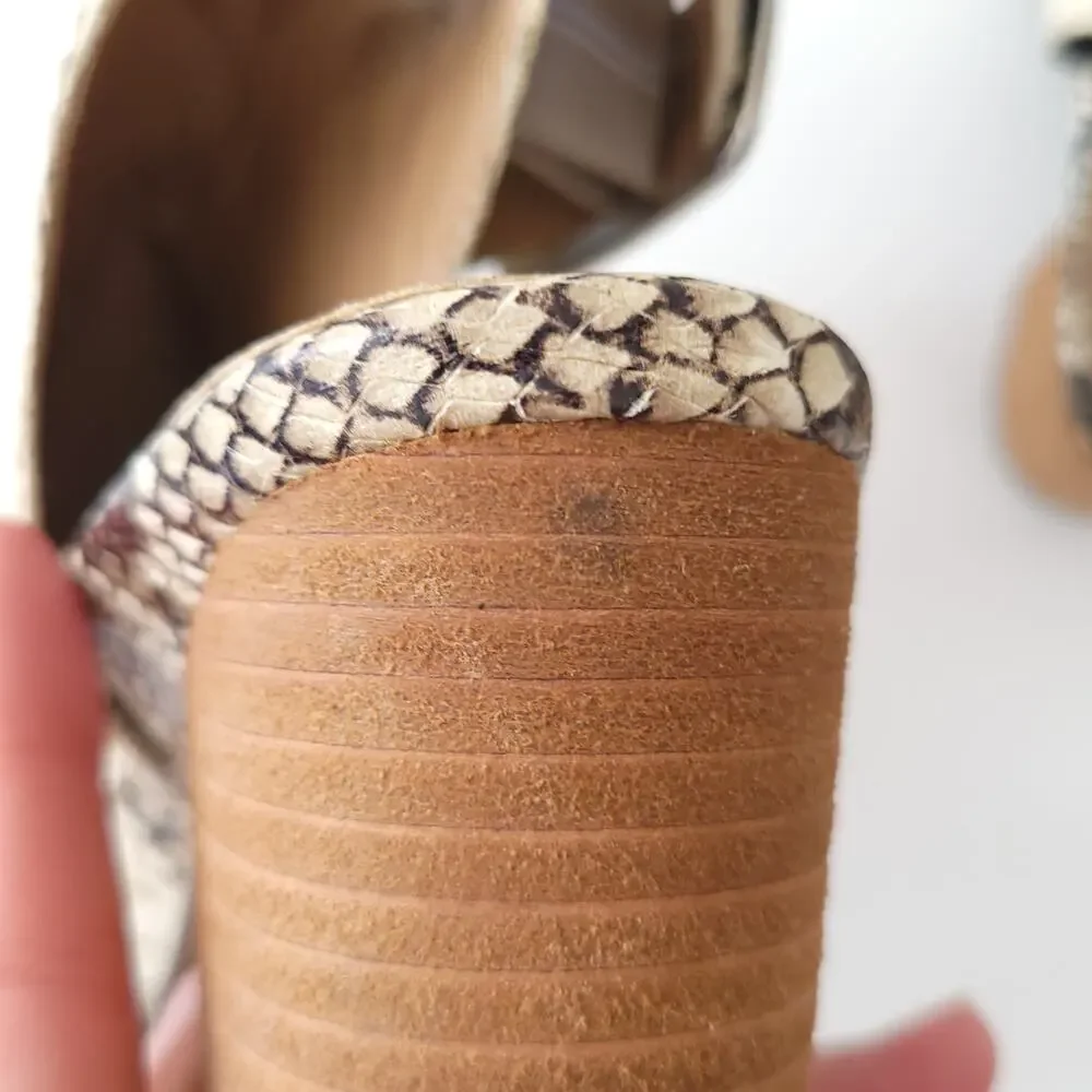 Vionic Blakely Heels Slingback Open Toe Snakeskin Embossed Neutrals Women 6